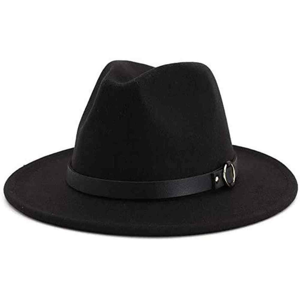 Hudanhuwei Womens Fedora Hat Wide Brim Black Silver One Size